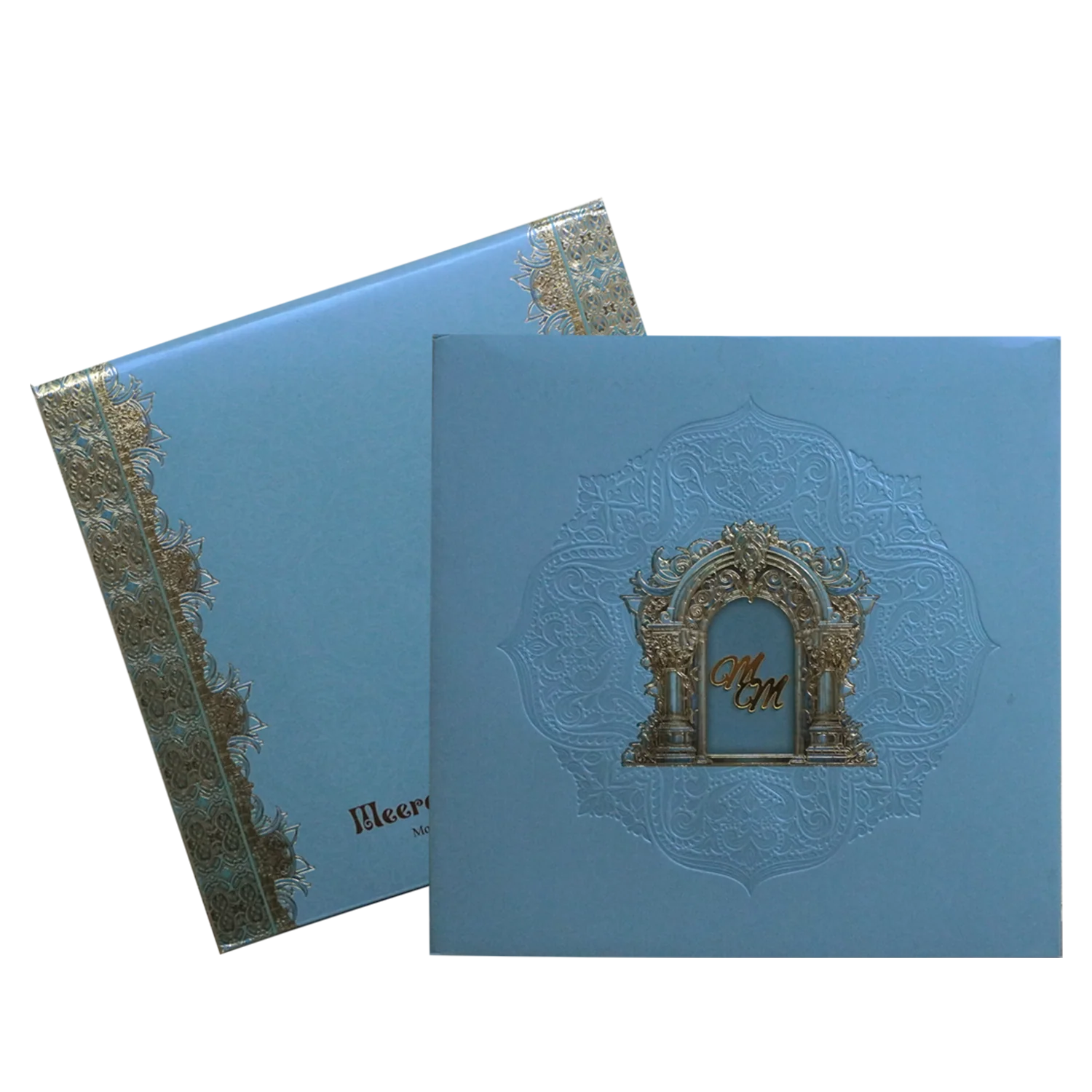 Metallic Blue Premium Padded Wedding Invitation Card-KPR24130 - Image 2