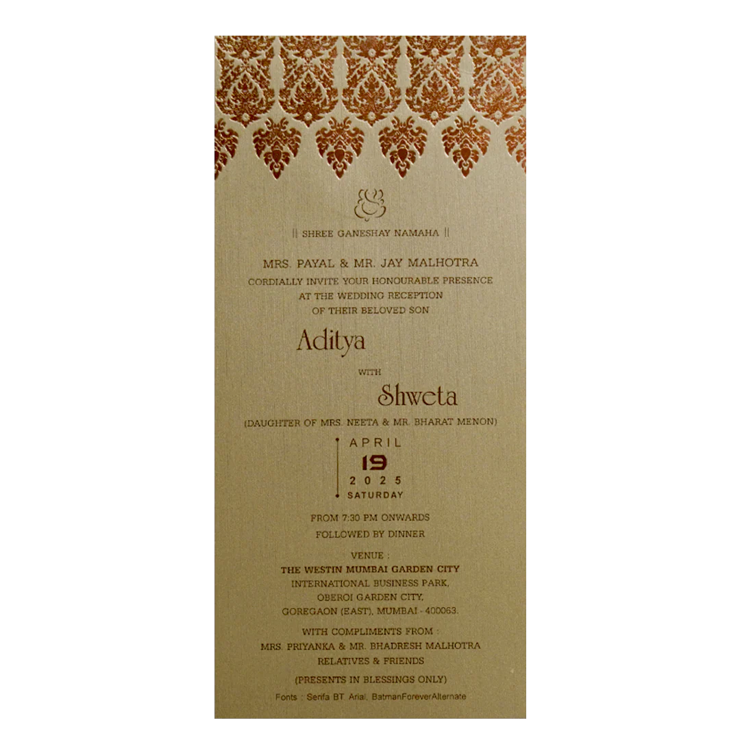 Metallic Brown Single Wedding Card-KRCS7132 - Image 2