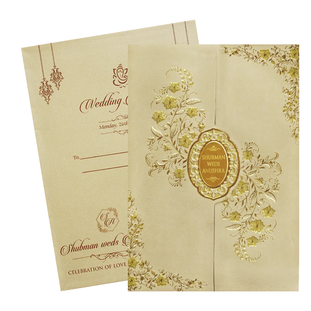 Metallic Gold Doorstyle Wedding Card-KRB09110 - Image 2