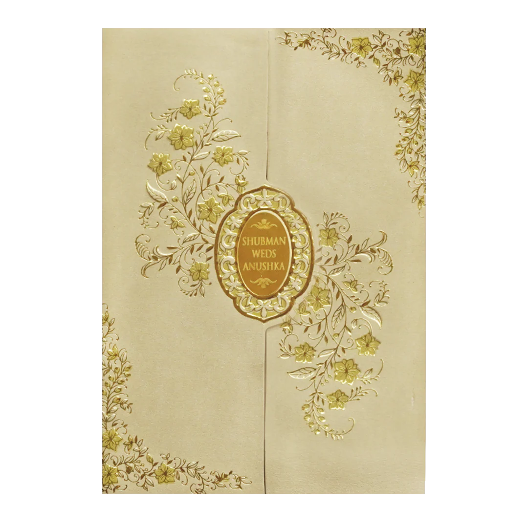 Metallic Gold Doorstyle Wedding Card-KRB09110 - Image 3