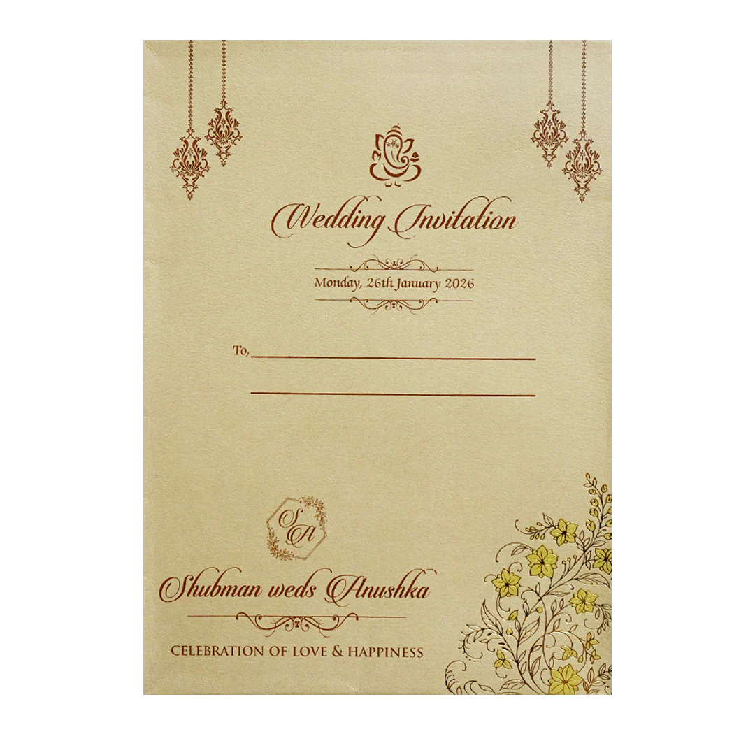 Metallic Gold Doorstyle Wedding Card-KRB09110 - Image 4