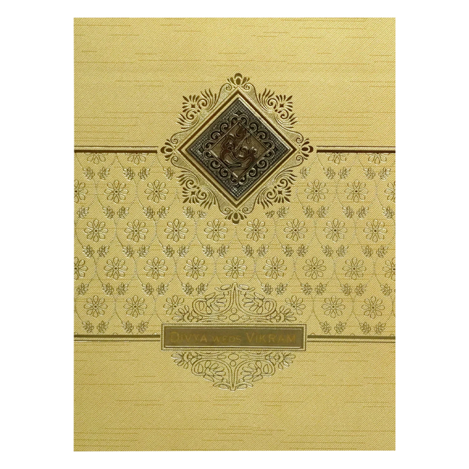 Metallic Gold Ganesha Nameplate Wedding Card-KNRM8706G - Image 3
