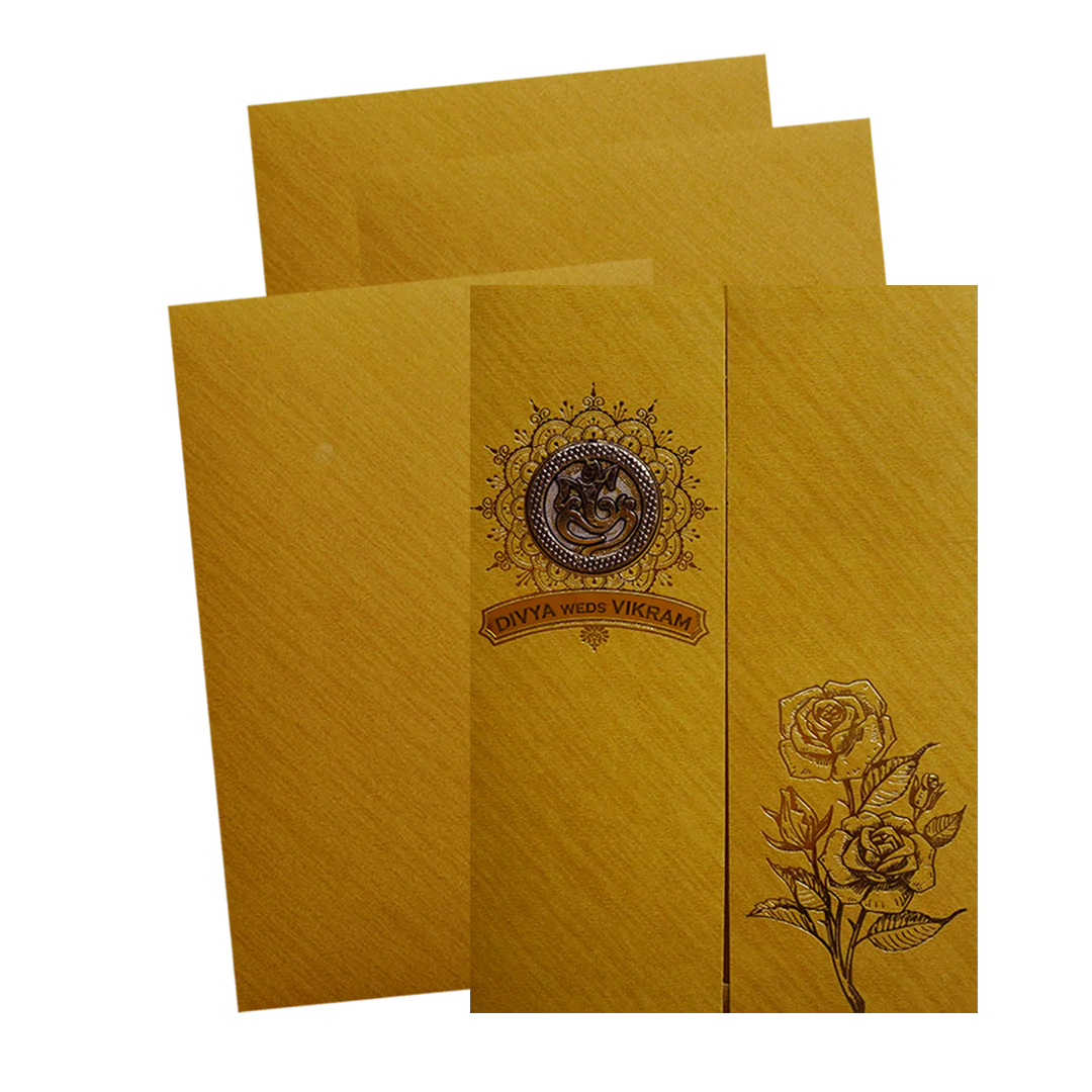 Metallic Gold Ganesha Wedding Card-KNCM038G