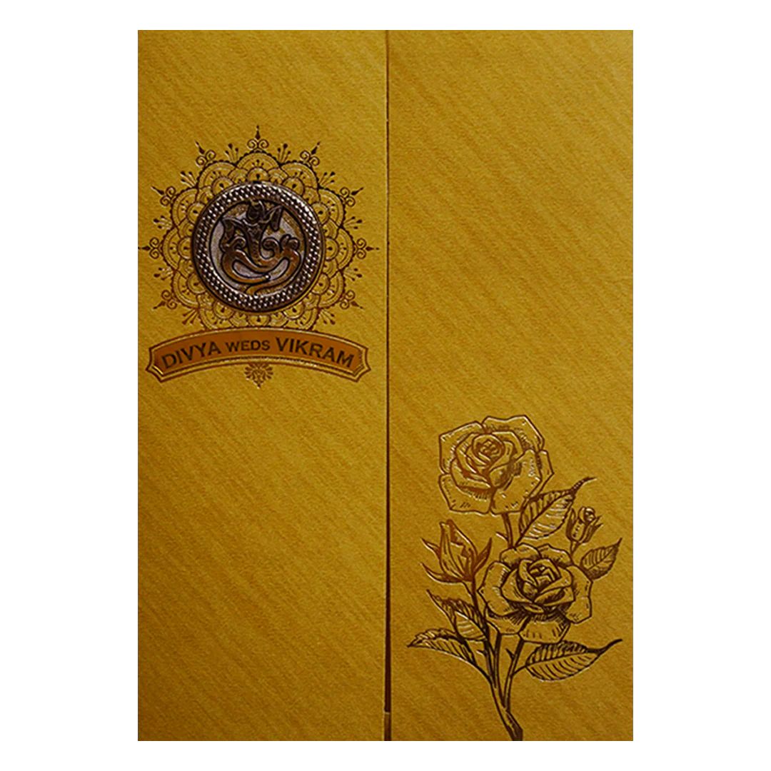 Metallic Gold Ganesha Wedding Card-KNCM038G - Image 3