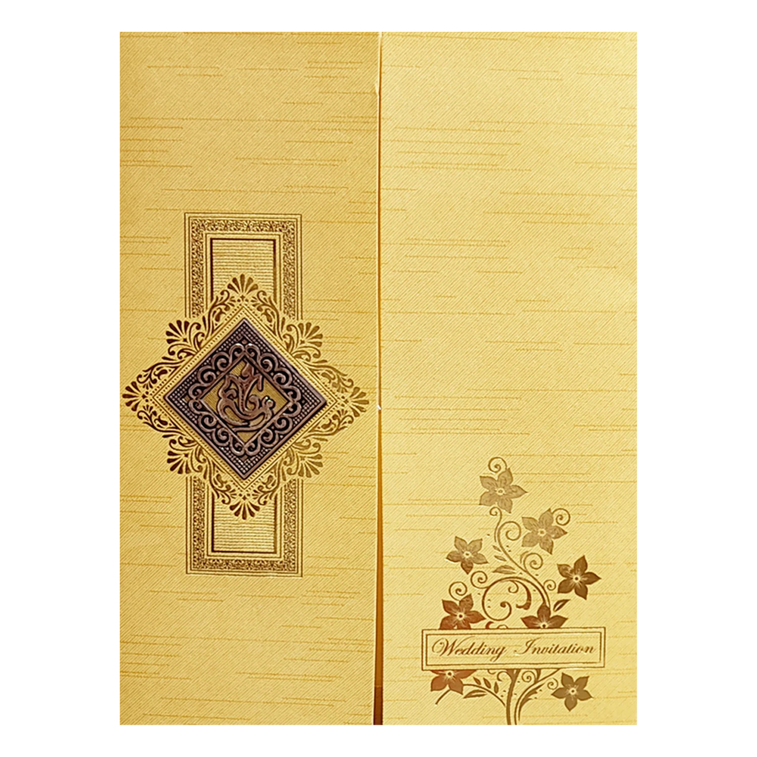 Metallic Gold Green Door Ganesha Wedding Card-KNRM7076G - Image 3