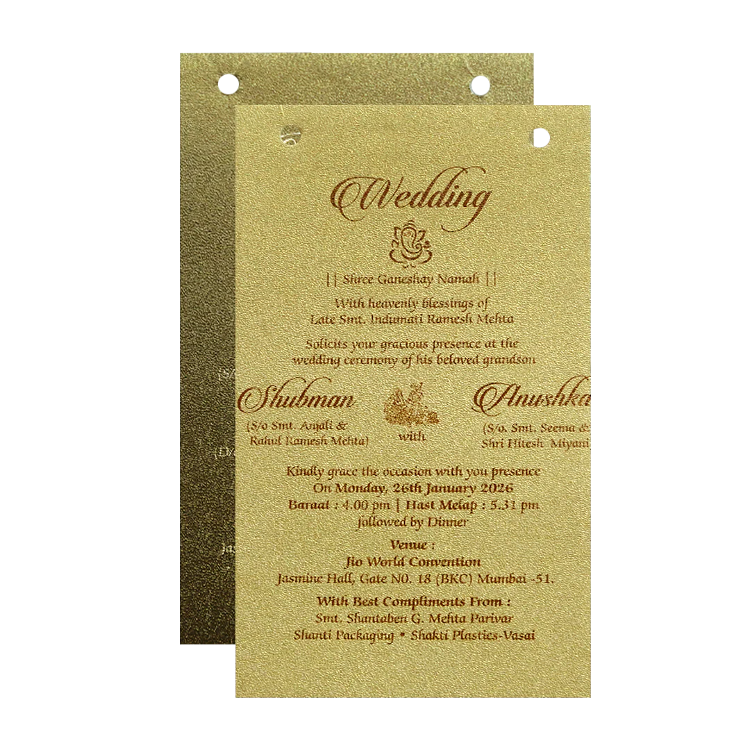 Metallic Gold Laser Cut Wedding Card-KRB07110 - Image 5