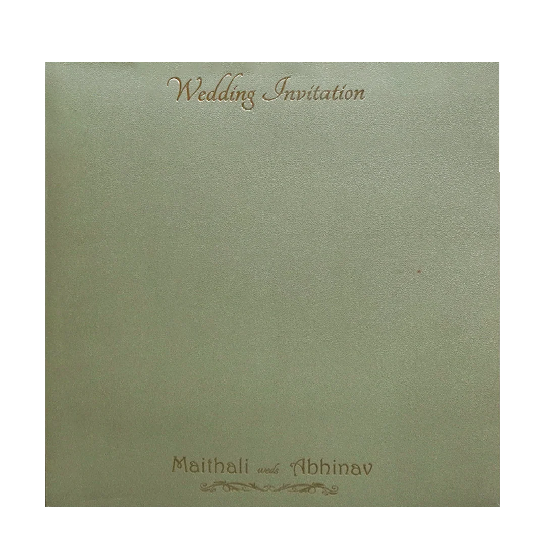 Metallic Green Quilted Floral Monogram Wedding Card - KMMWD1127 - Image 4