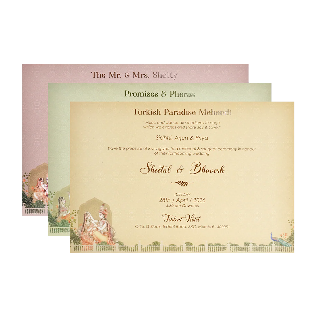 Metallic Green Radha Krishna Padded Wedding Card-KSI64220 - Image 5