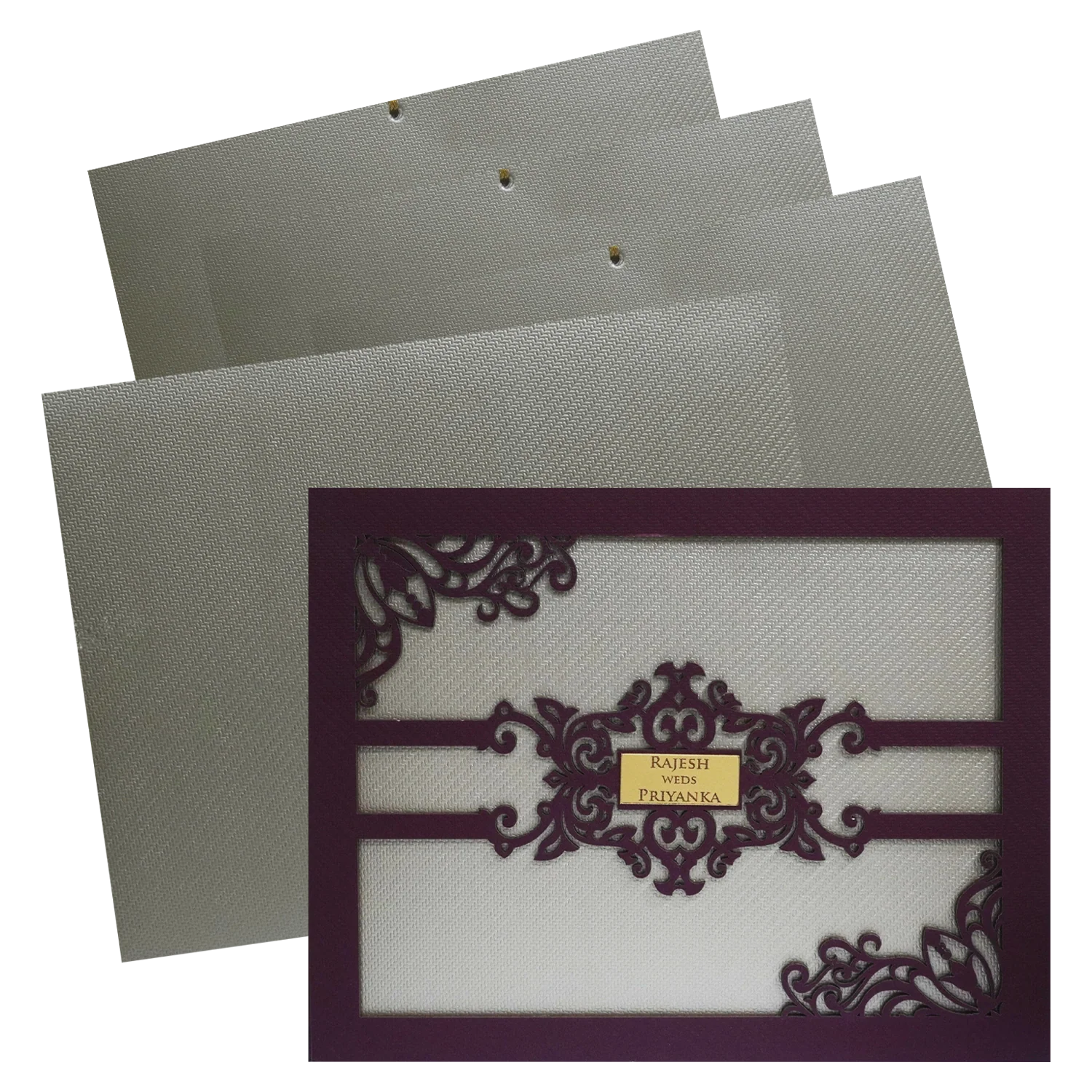 Metallic Pink Floral MDF Invitation Card-KSI11580