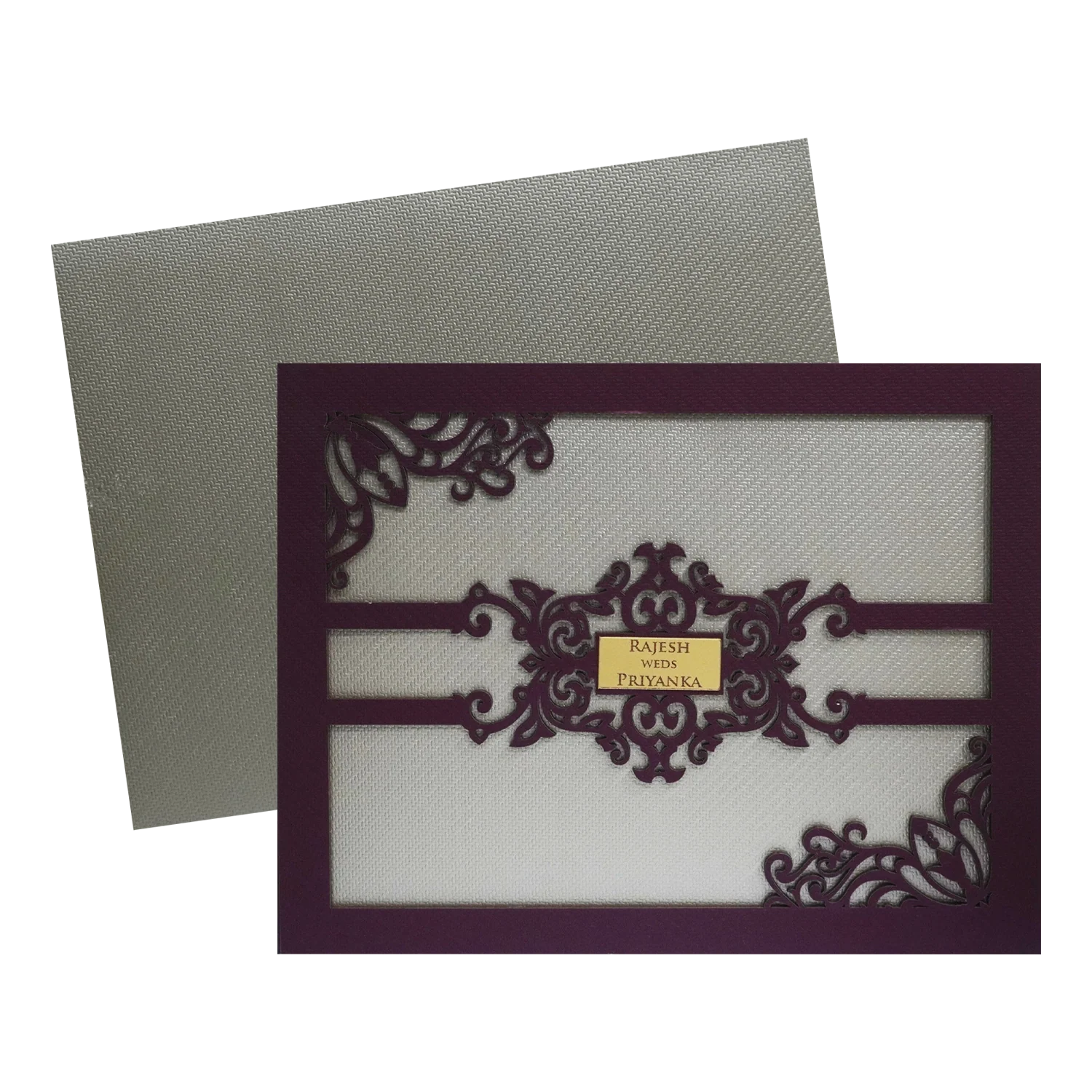 Metallic Pink Floral MDF Invitation Card-KSI11580 - Image 2