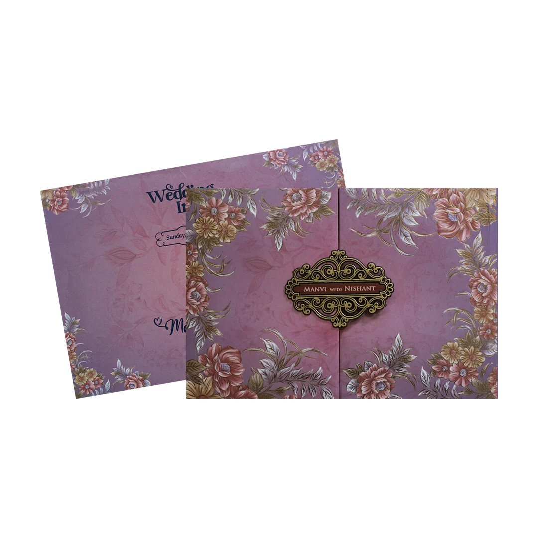 Metallic Purple Padded Floral Wedding Card - KVN07320 - Image 2
