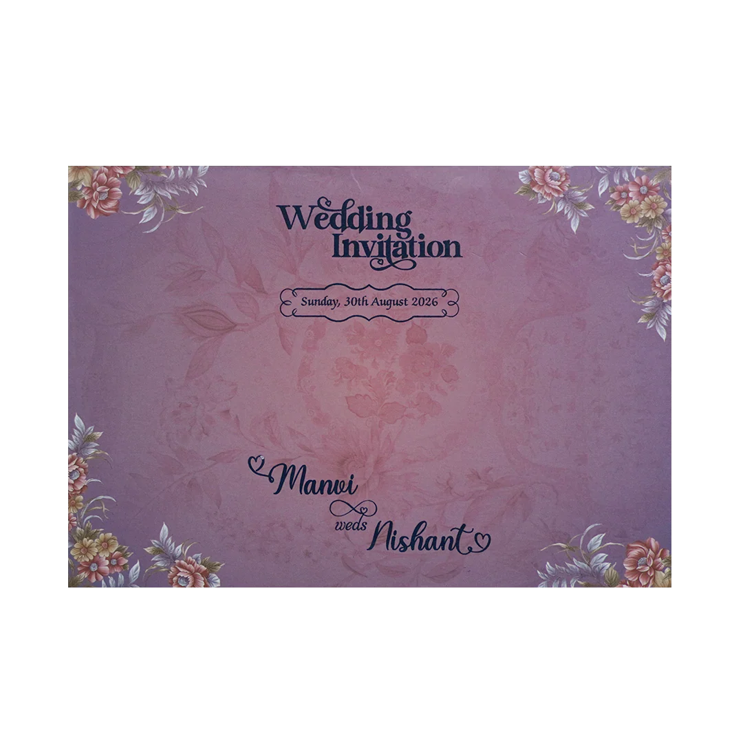 Metallic Purple Padded Floral Wedding Card - KVN07320 - Image 4