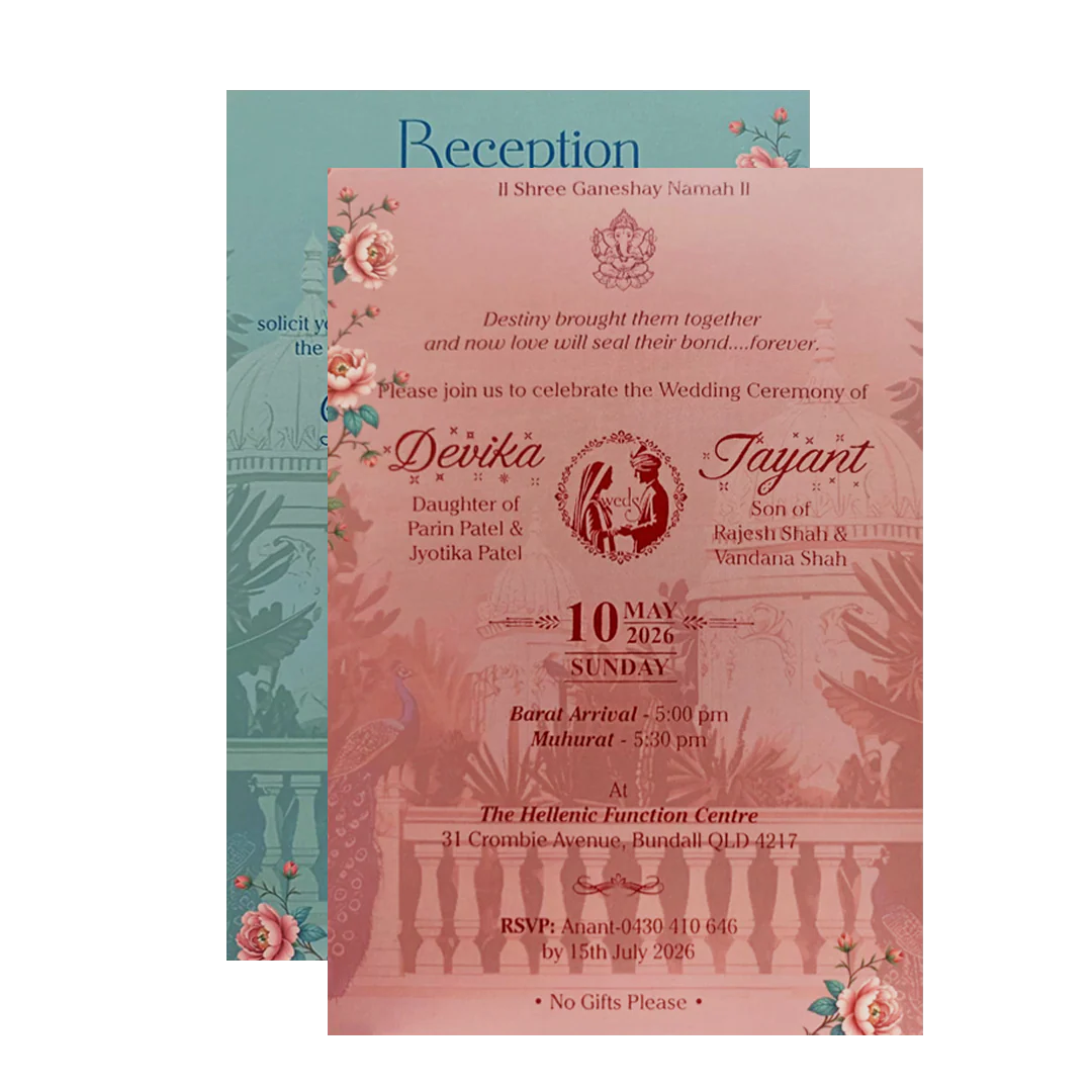 Mint Blue Padded Palace Peacock Wedding Card- KVN07380 - Image 5