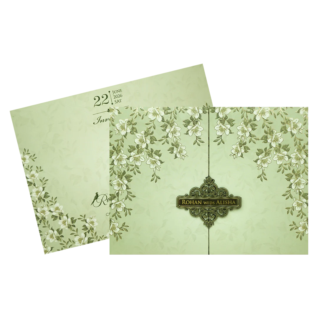 Mint Green Floral Padded Wedding Card-KFR15310 - Image 2