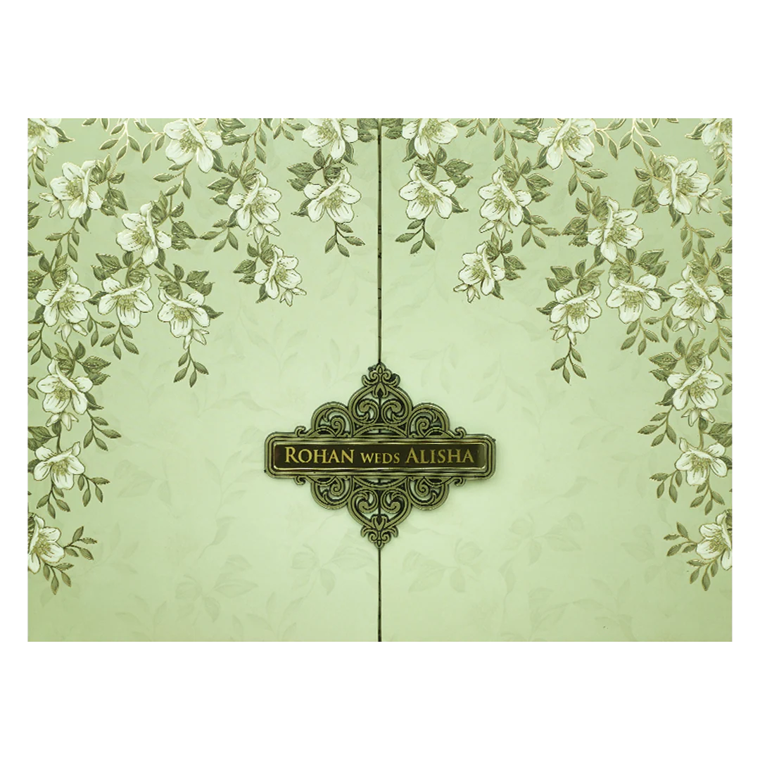 Mint Green Floral Padded Wedding Card-KFR15310 - Image 3