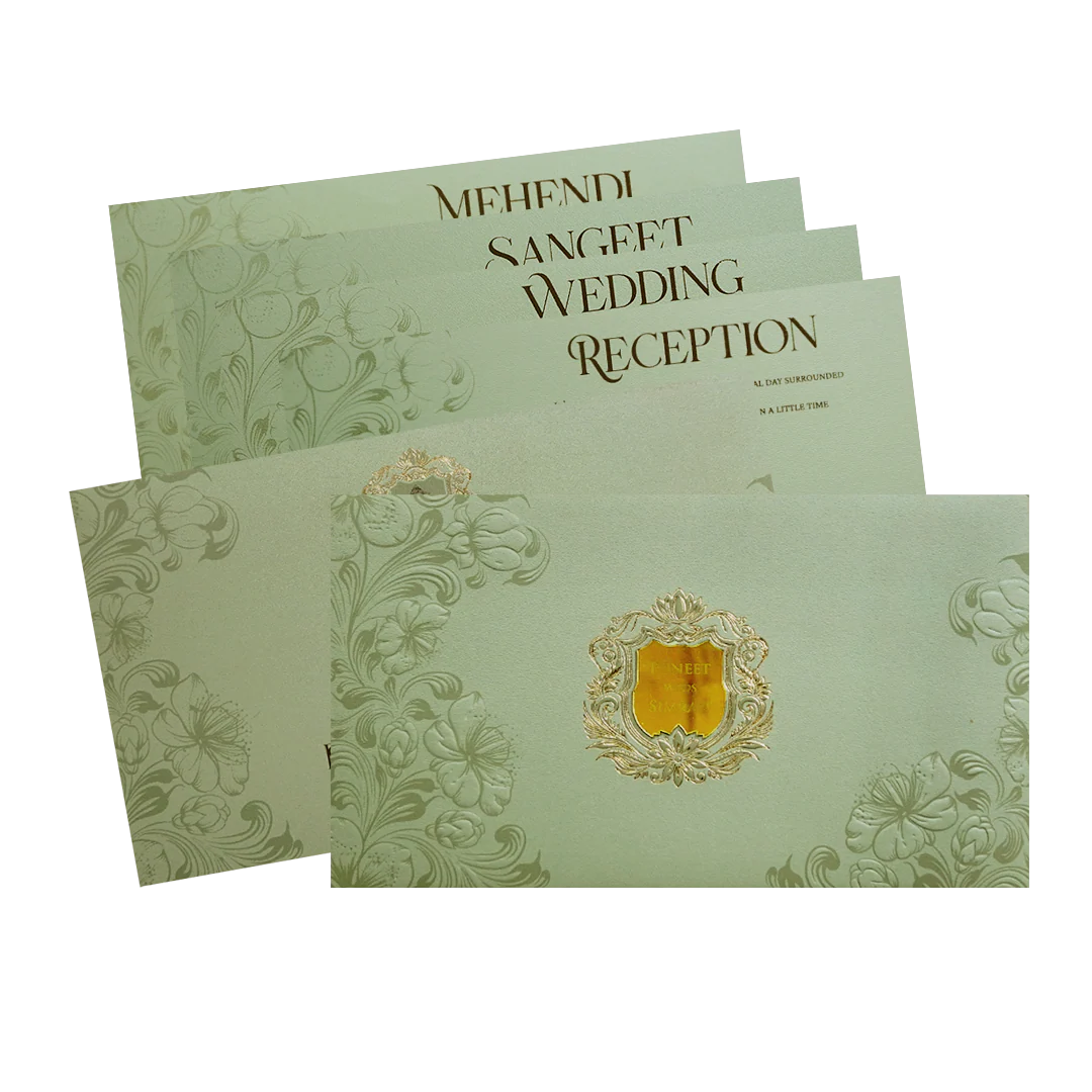 Mint Green Floral Crest Wedding Invitation Card-KPR24510