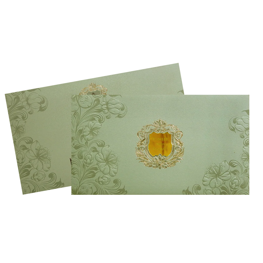Mint Green Floral Crest Wedding Invitation Card-KPR24510 - Image 2