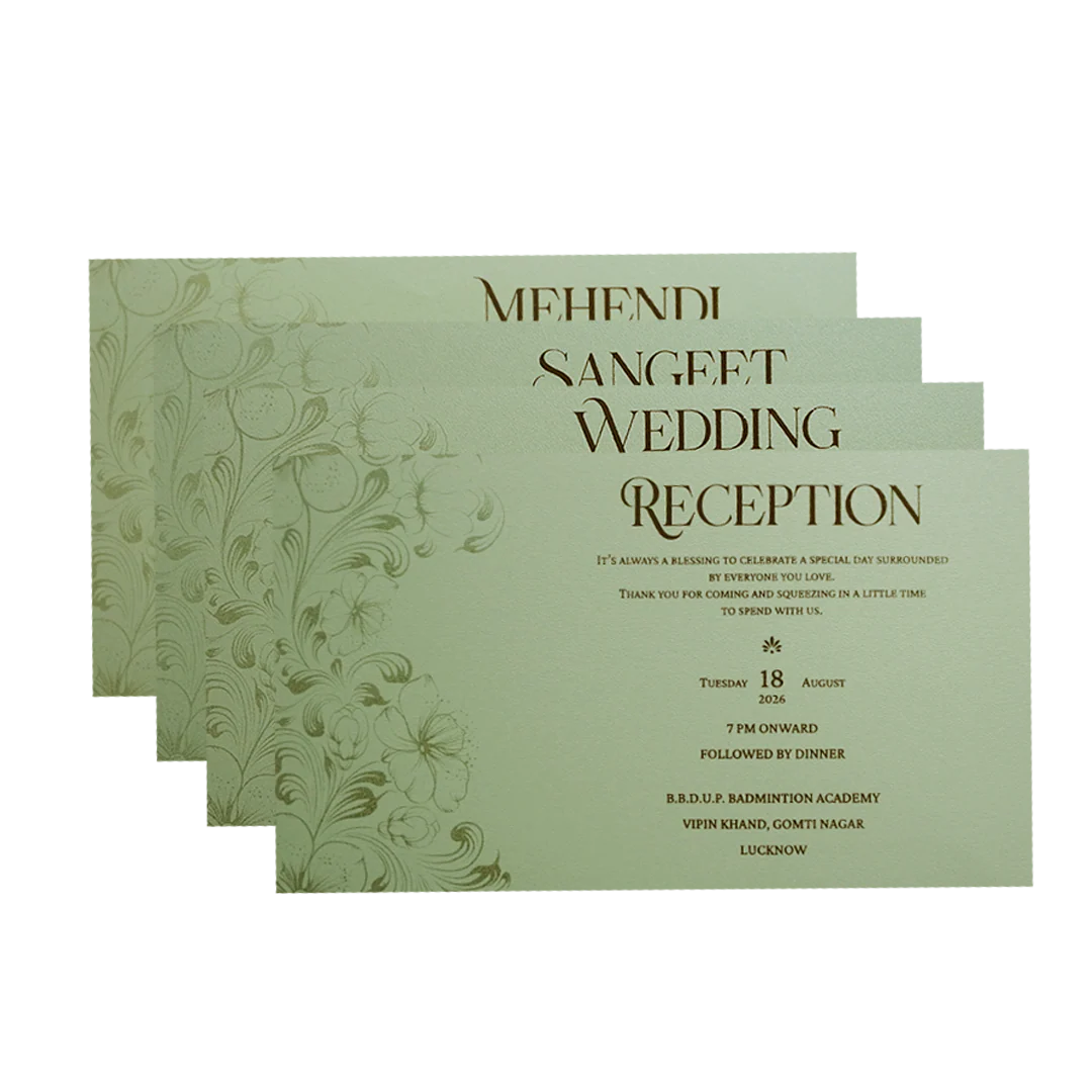 Mint Green Floral Crest Wedding Invitation Card-KPR24510 - Image 5