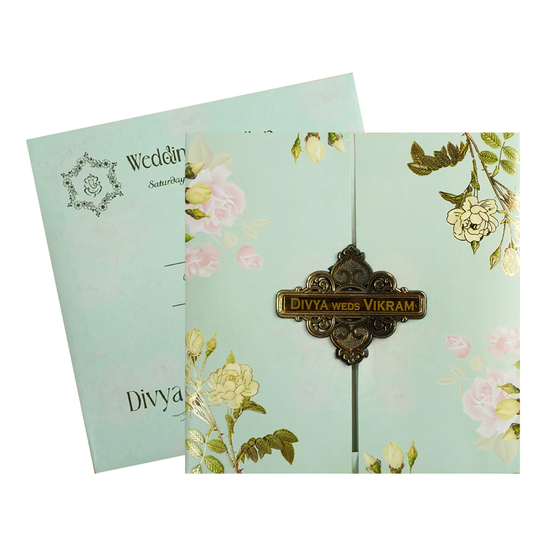 Mint Green Floral Door Wedding Card-KNSN6704G - Image 2