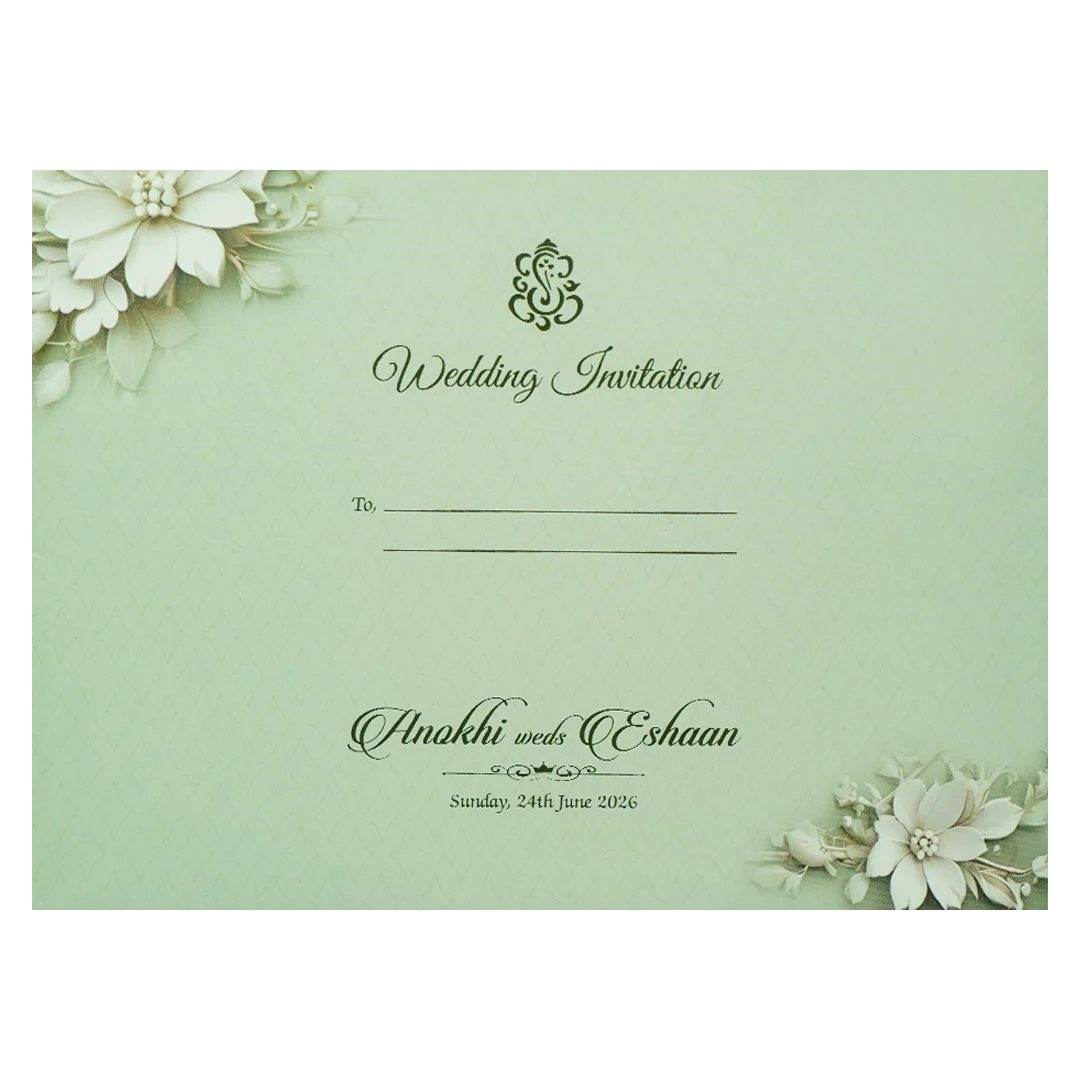 Mint Green Floral Laser Cut Padded Wedding Card-KJTS3680 - Image 4