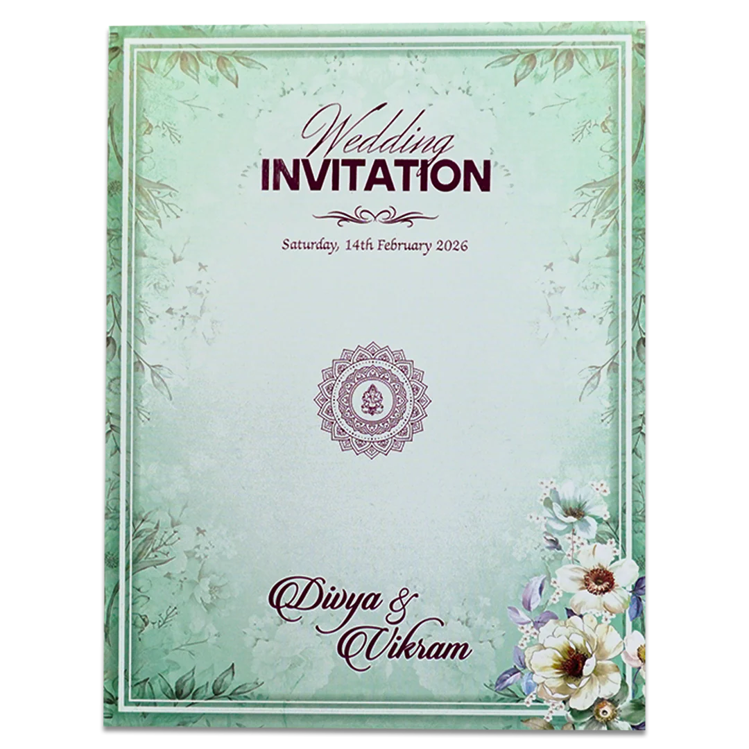 Mint Green Floral Laser Cut Wedding Card-KNNO7401 - Image 4