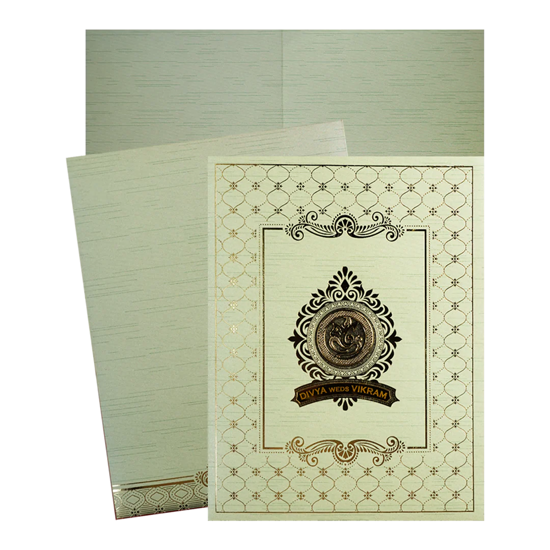 Mint Green Ganesha Lattice Wedding Card-KNKR5033N