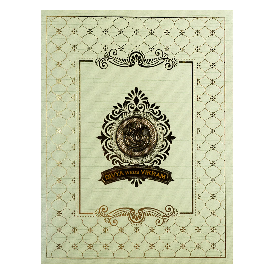Mint Green Ganesha Lattice Wedding Card-KNKR5033N - Image 3