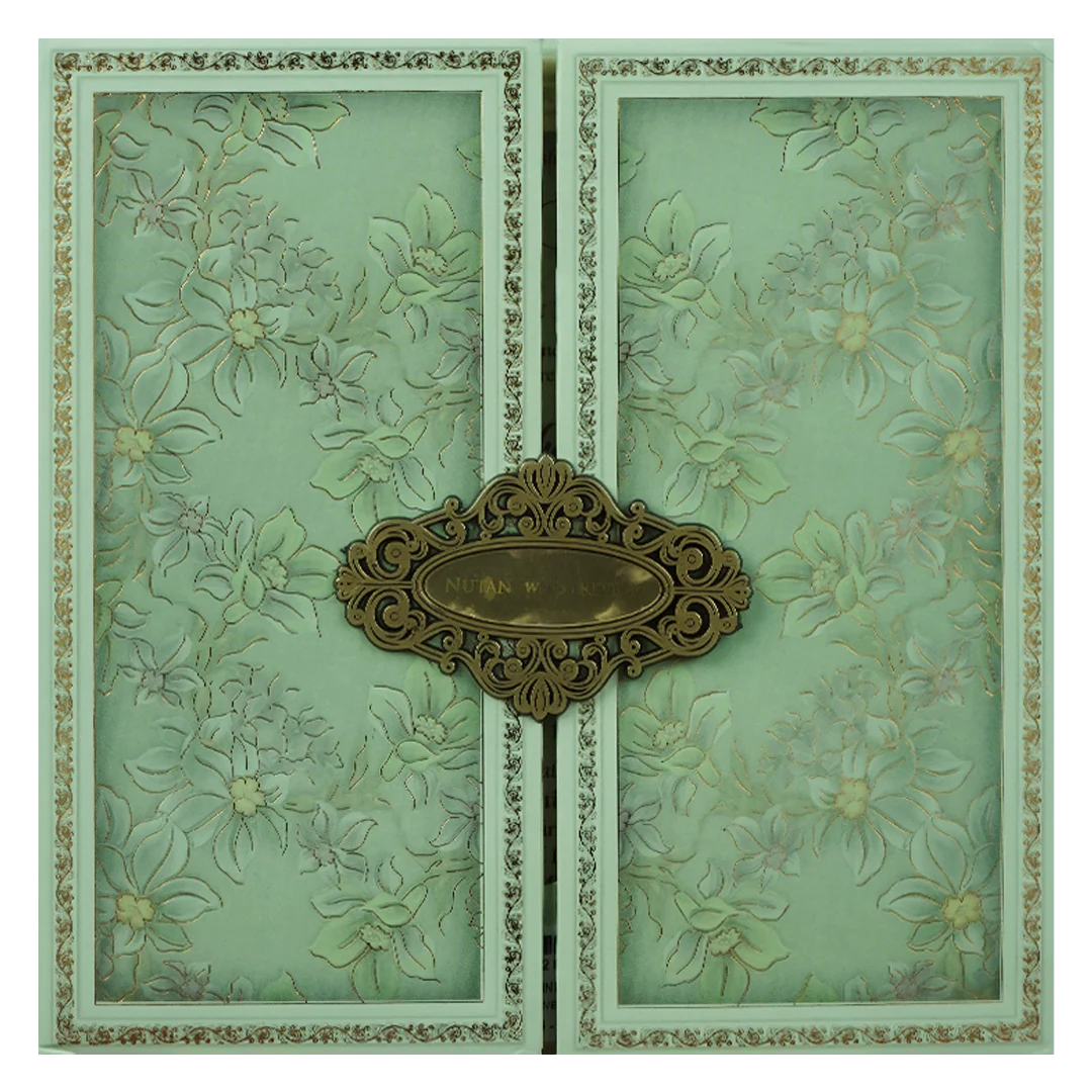 Mint Green Gold Floral Padded Wedding Card-KRE28050 - Image 3