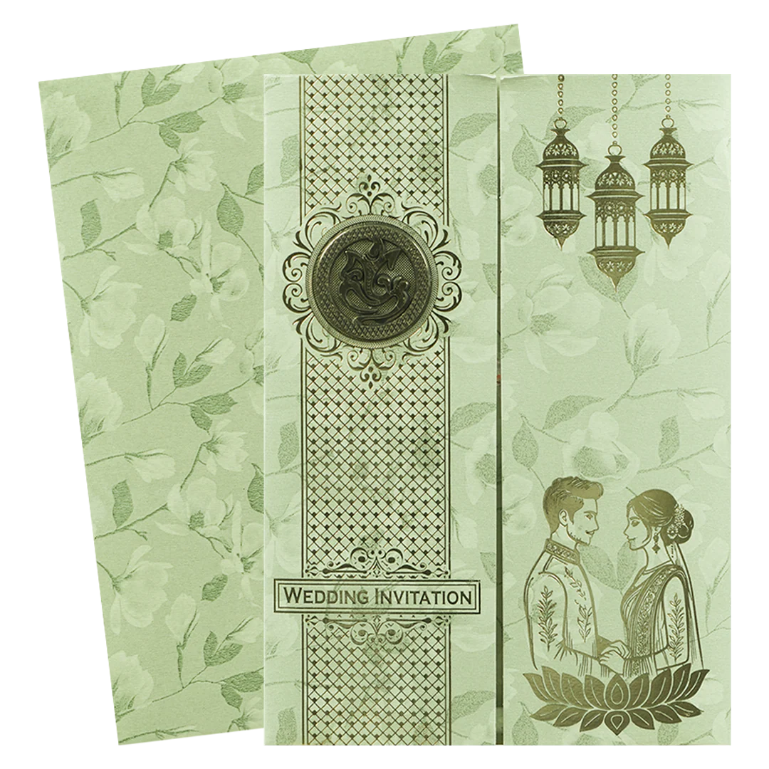 Green Door Style Floral Bride Groom Wedding Card-KNKC46GN - Image 2