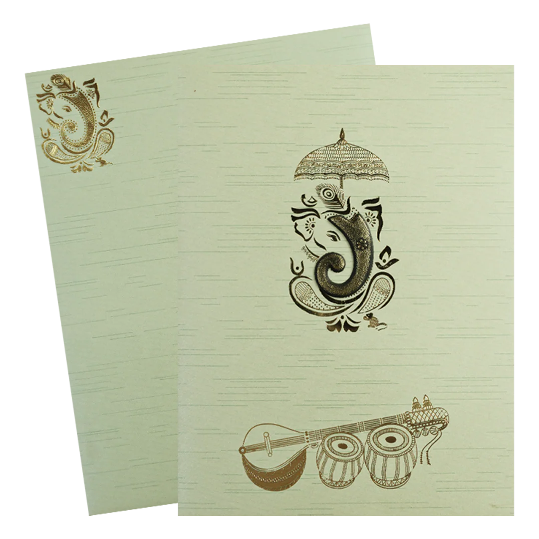 Mint Green Musical Ganesha Wedding Card-KNKR5025N - Image 2