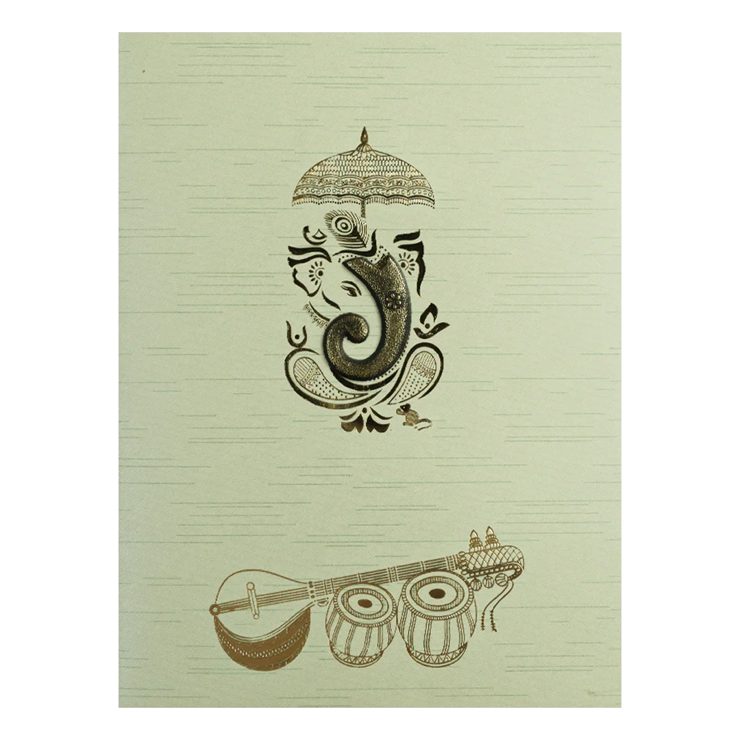 Mint Green Musical Ganesha Wedding Card-KNKR5025N - Image 3