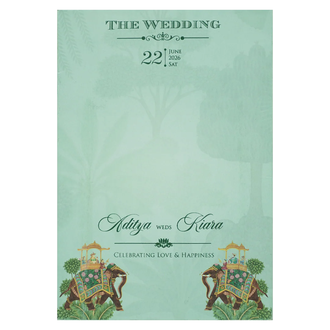Mint Green Palace Elephant Laser Cut Wedding Card - KFR15130 - Image 4