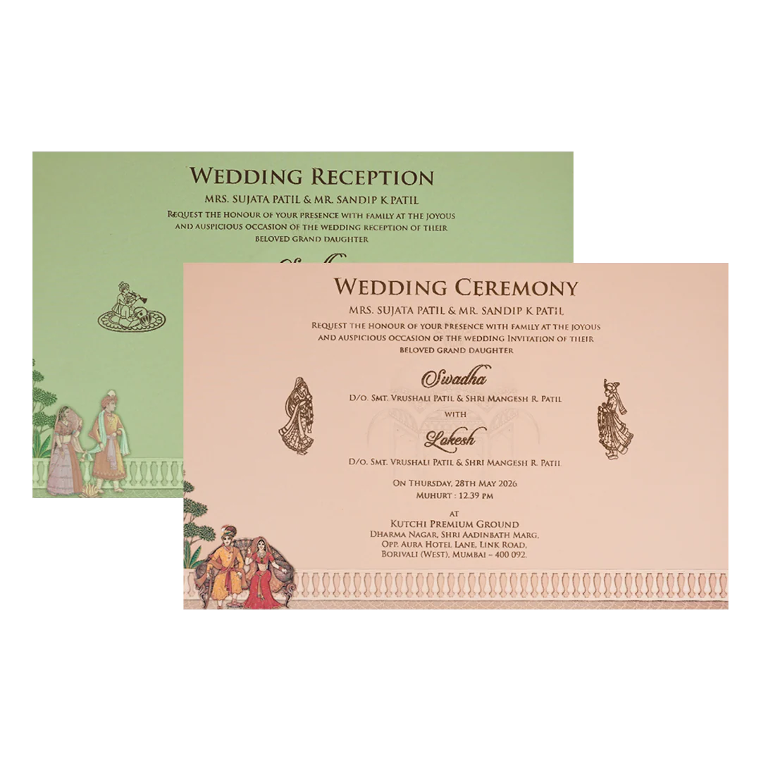 Mint Green Palace Elephant Padded Wedding Card-KRE27150 - Image 5