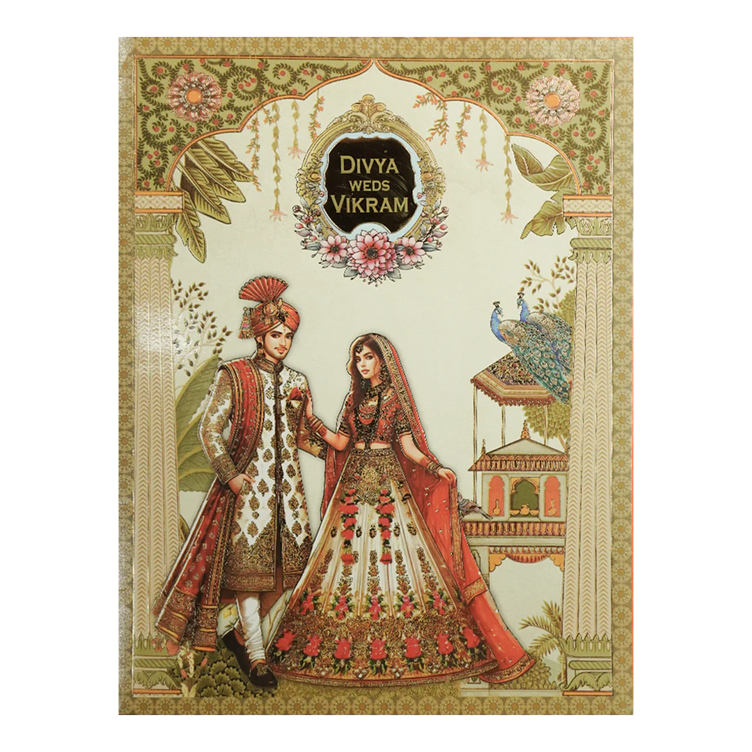 Mint Green Peacock Couple Wedding Card-KNKJ1144 - Image 3