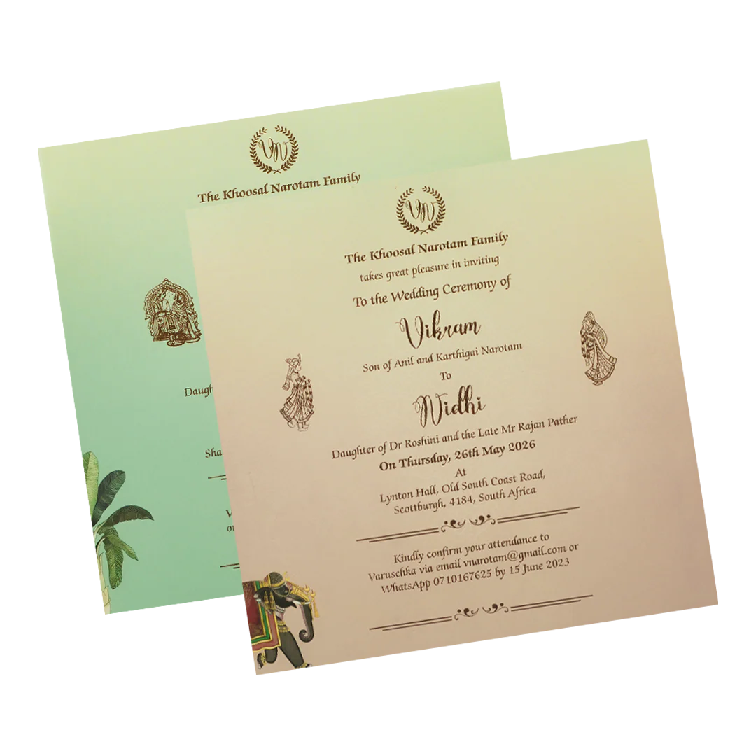 Mint Green Royal Elephant Padded Wedding Card-KRE27120 - Image 5