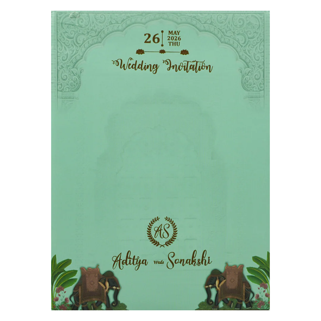 Mint Green Royal Palace Padded Wedding Card-KRE27220 - Image 4