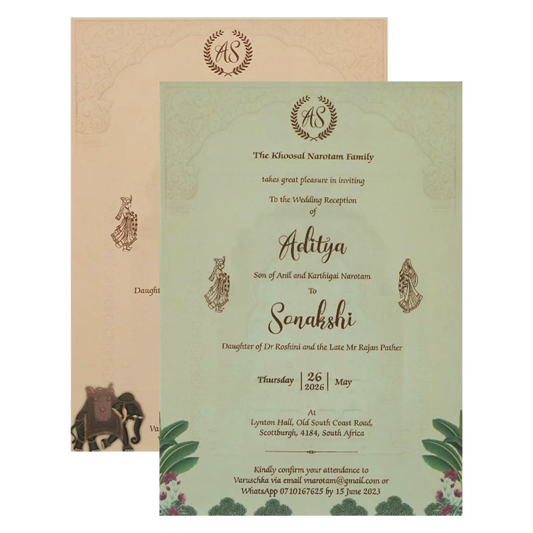 Mint Green Royal Palace Padded Wedding Card-KRE27220 - Image 5