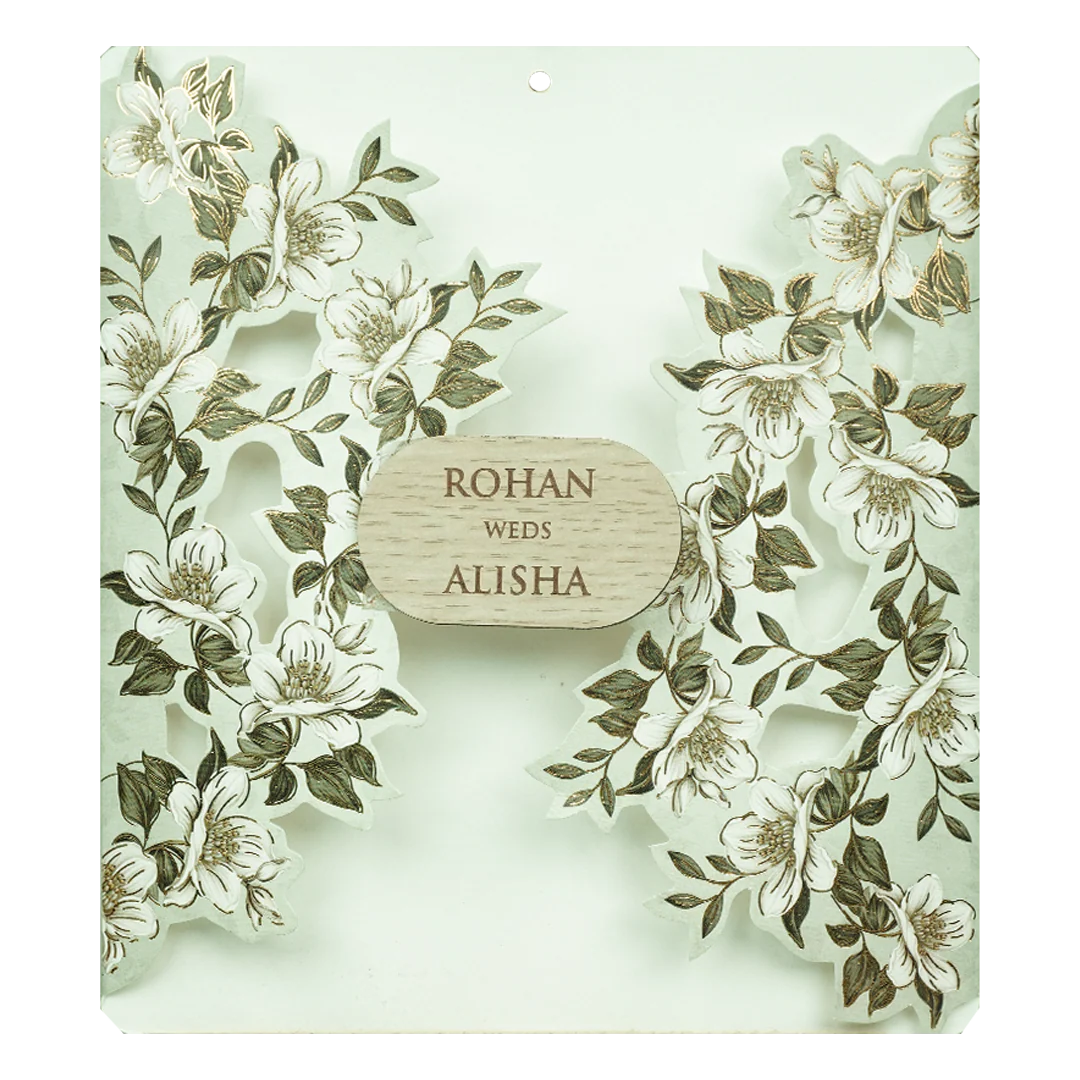 Mint Green White Floral Laser Cut Wedding Card-KFR16170 - Image 3