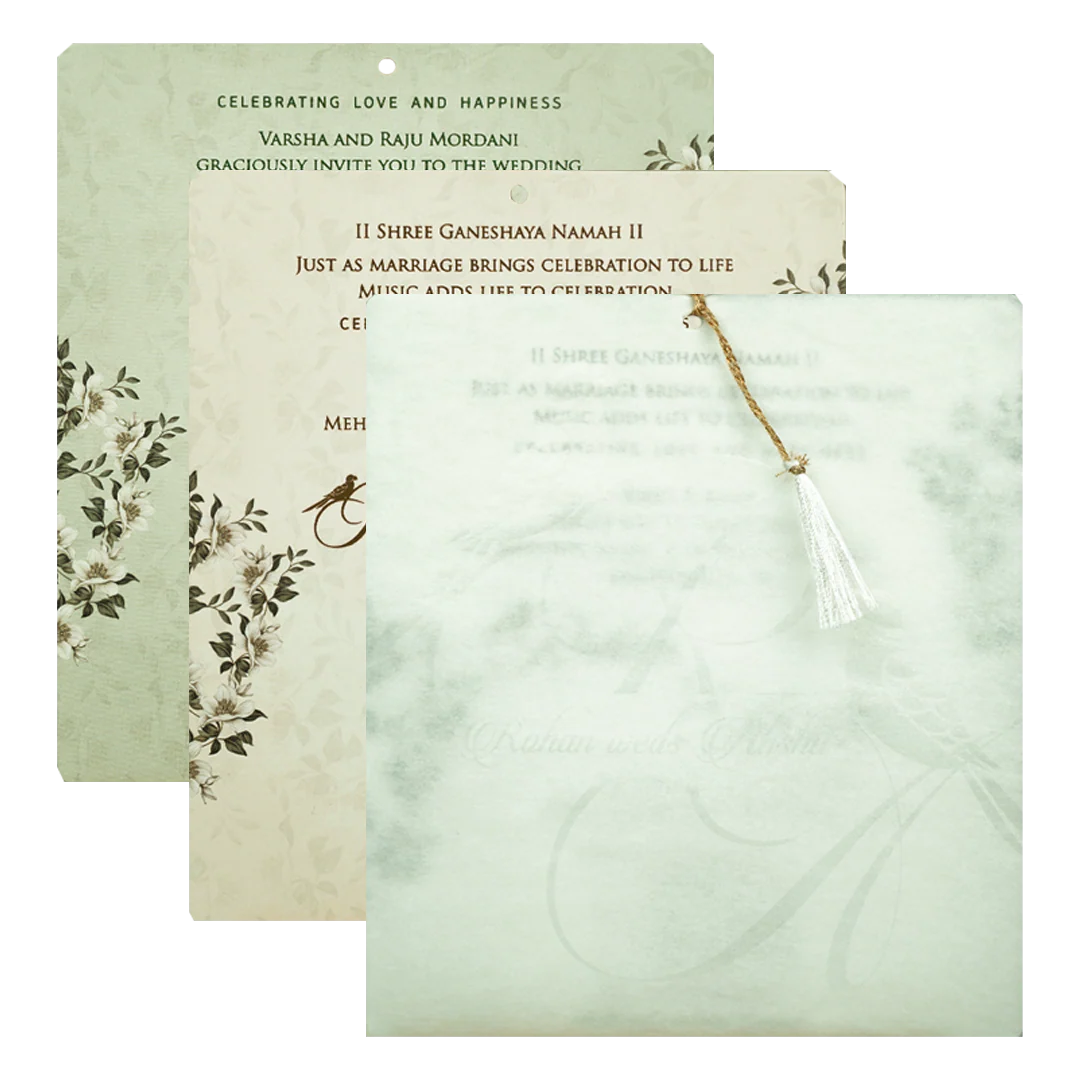 Mint Green White Floral Laser Cut Wedding Card-KFR16170 - Image 5