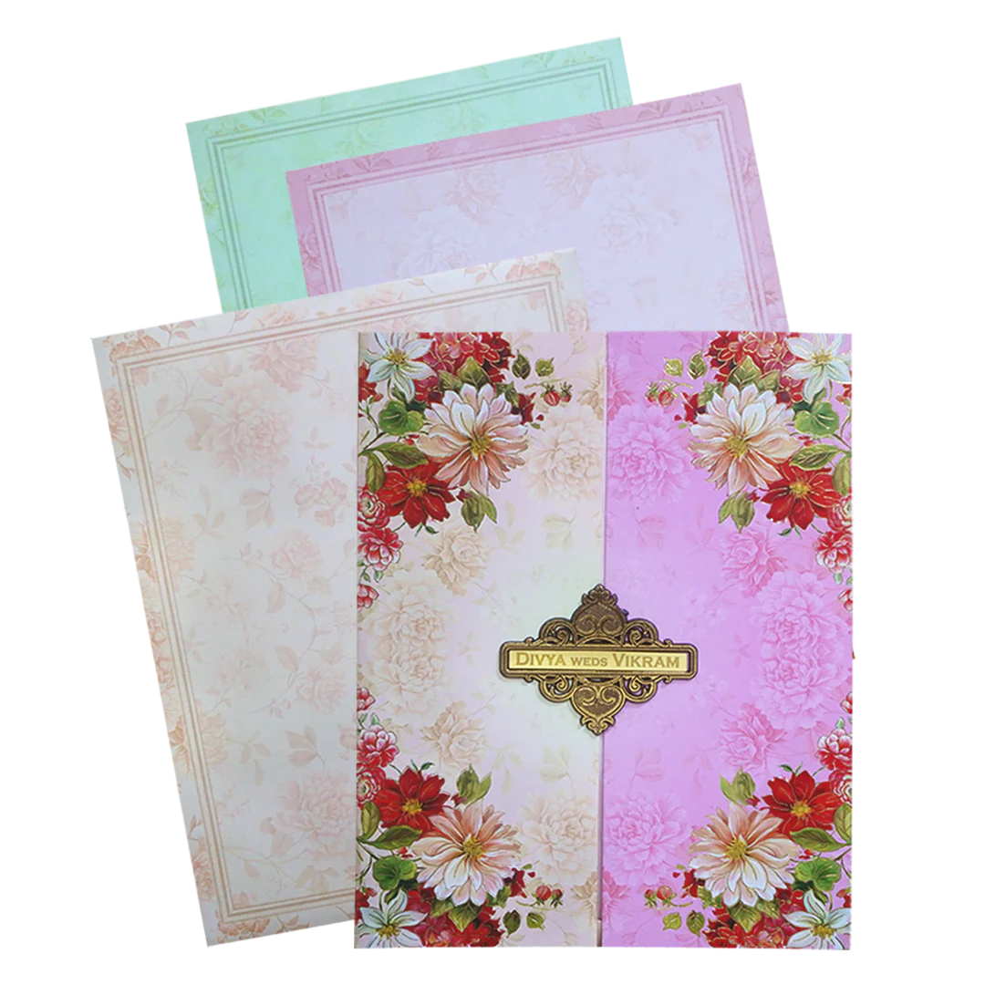 Multicolour Floral Open Door Offset Invitation In Jumbo Size-KNKJ1098