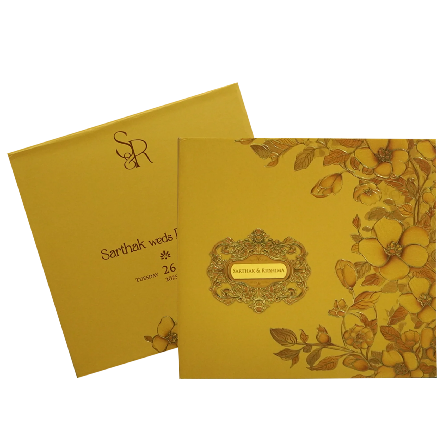 Mustard Gold Floral Embossed Premium Card-KPR24120 - Image 2