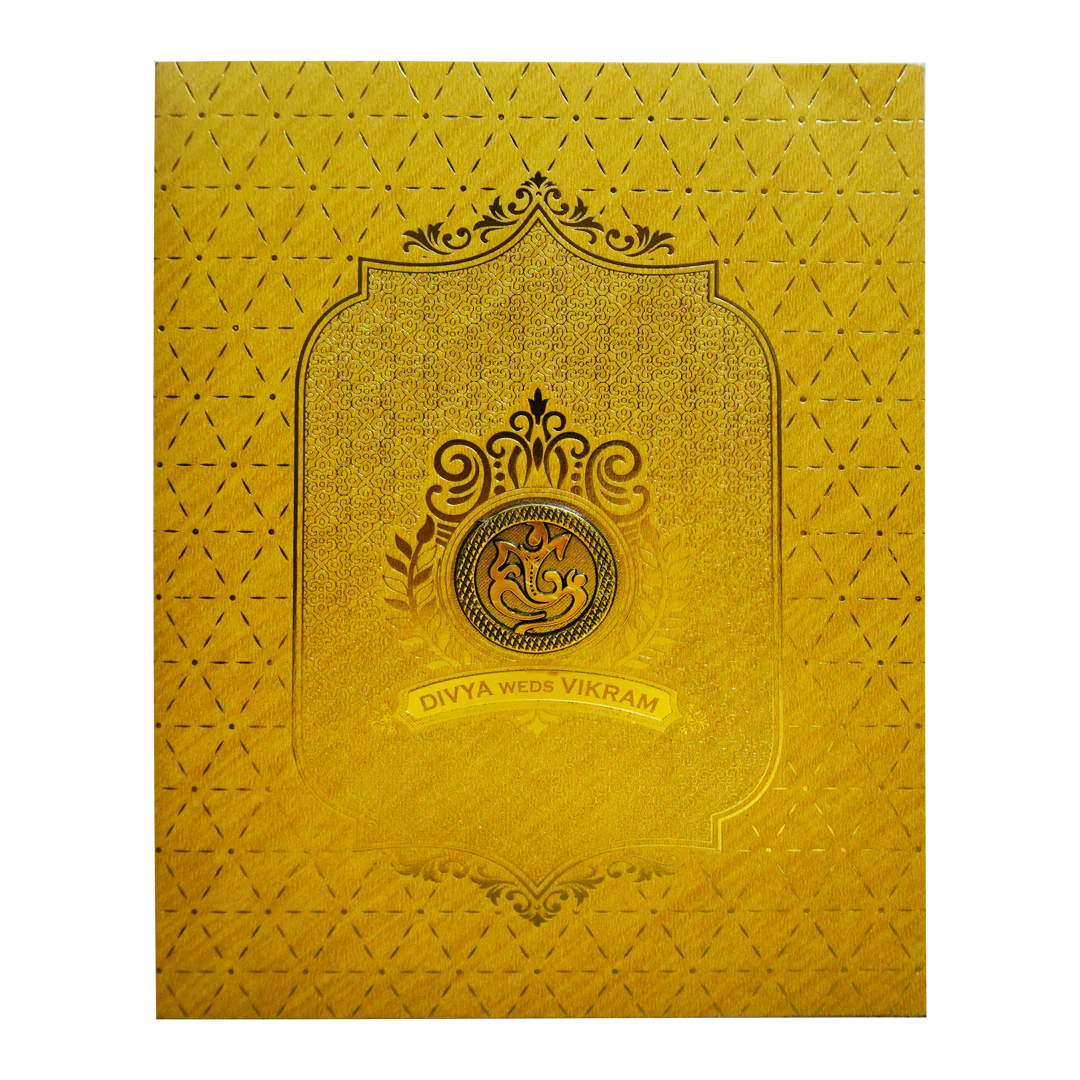 Mustard Yellow Ganesha Wedding Card-KNR5032G - Image 3
