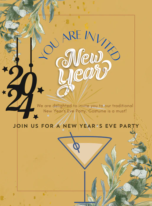 Mustard Glass New year's eve Invitation-AANEW022 - Image 2