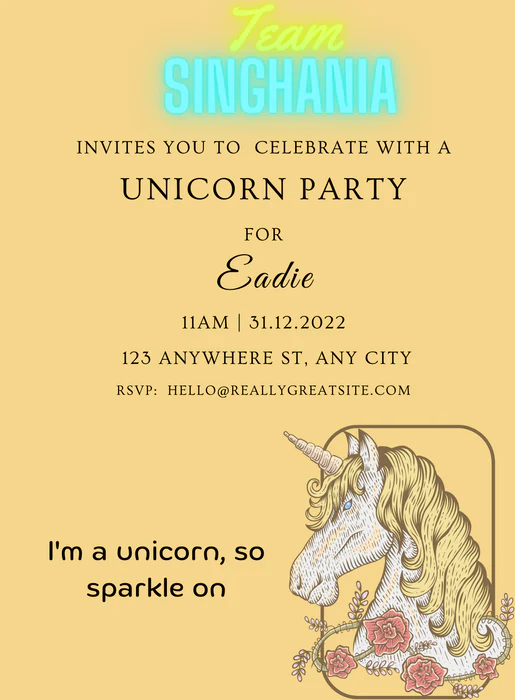 Mustard Team Unicorns Invitation-AAUNI013 - Image 2