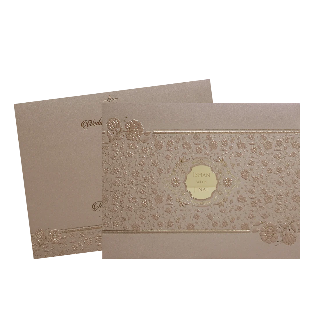 Brown Floral Embossed Classic Wedding Card-KMMWD1107 - Image 2
