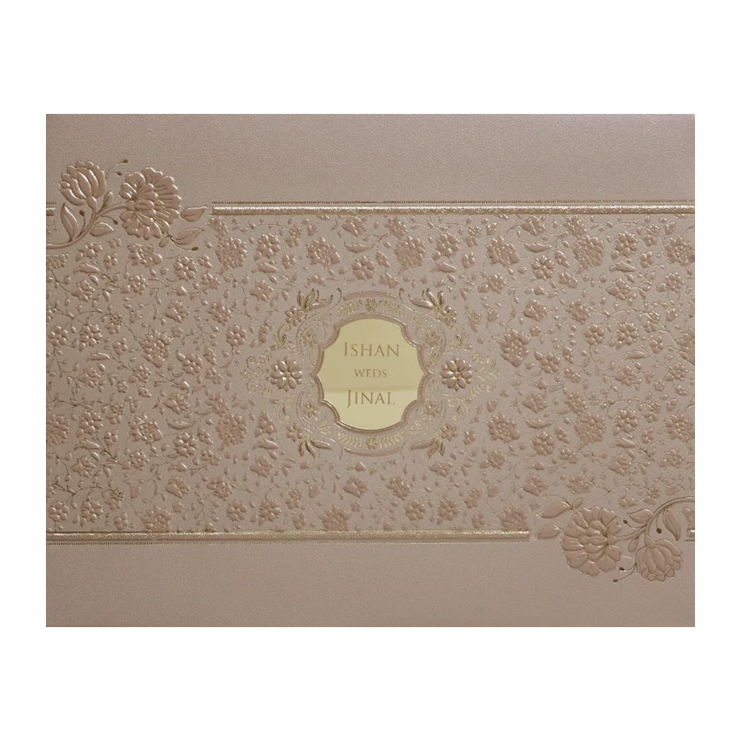 Brown Floral Embossed Classic Wedding Card-KMMWD1107 - Image 3
