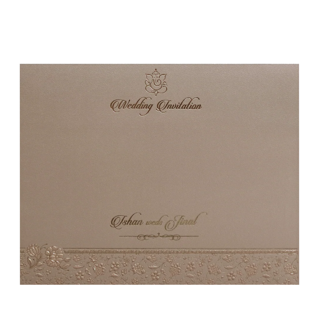 Brown Floral Embossed Classic Wedding Card-KMMWD1107 - Image 4