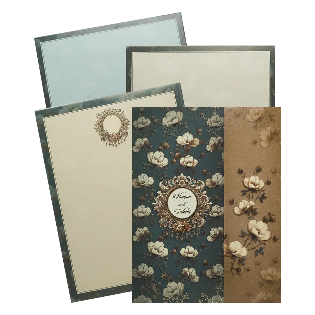Navy Blue Floral Gatefold Wedding Card-KAK01090