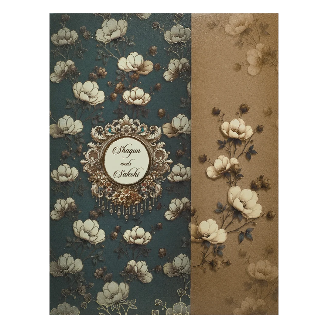 Navy Blue Floral Gatefold Wedding Card-KAK01090 - Image 3