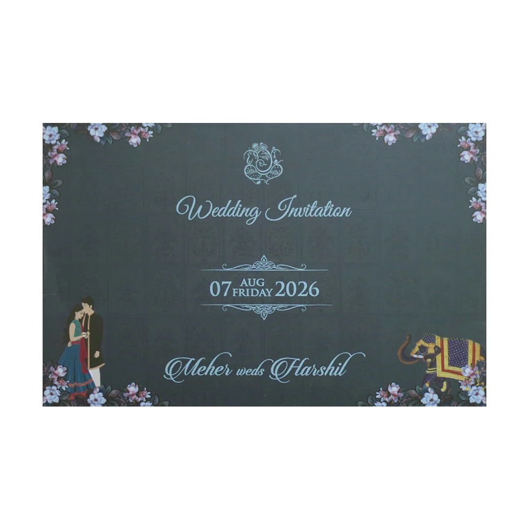 Navy Blue Padded Royal Curtain Wedding Invitation - KVN07440 - Image 4